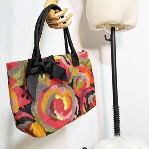 Talbots Handbag | Multi-color Floral with Black Bow | medium